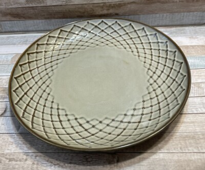 PIER 1 IMPORTS Stoneware REACTIVE TAN BROWN Dinner Plate 11” Geometric EUC-image