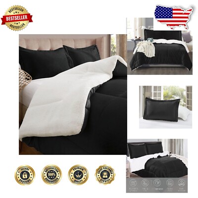 Premium Black Satin King Comforter with Pillow Shams - Cozy and Durable Bedding-image