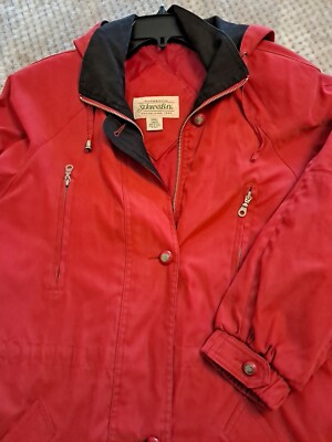 VTG St Johns Bay Women's Sz Small Red Hooded Coat Jacket Removable Hood Light -image