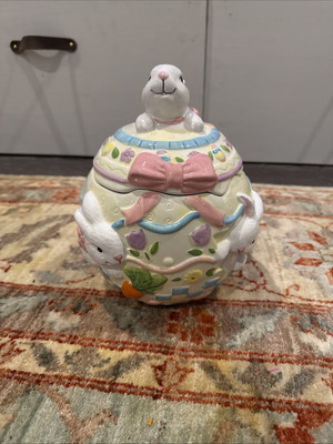 Jay Imports Ceramic CANISTER Beautiful Easter Egg Design ~9” Tall-image