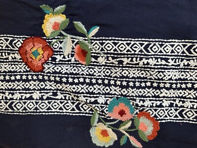 Pier 1 Imports Navy Blue Embroidered Floral Table Runner, Boho Chic, 13”x72”-image