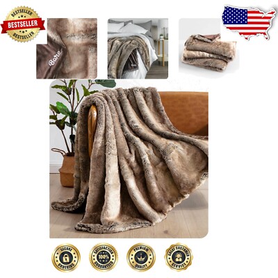 Cozy Variegated Mocha Faux Fur Blanket - 60x47 Soft Throw for Chilly Nights-image