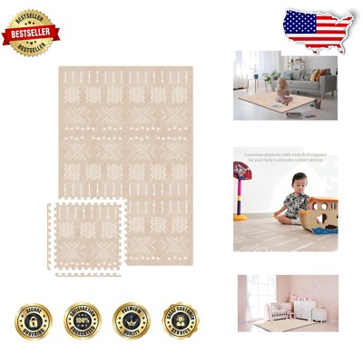 Extra Large Beige Aztec Baby Play Mat - Thick Soft EVA Tummy Time Tiles-image