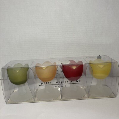 Pier 1 Imports Satin Glass Tulip Pedestal Tea Light Candle Holders Set of 4 3.5