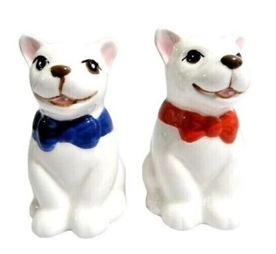 French Bulldogs Salt and Pepper Shakers Ceramic Red White Blue Frenchie Dog NIP-image