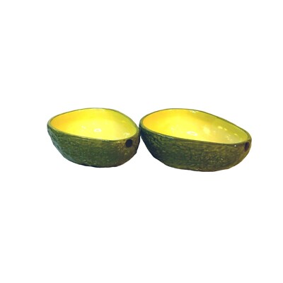 VTG Pier 1 Imports Set 2 Hand Painted Earthenware Avocado Figural Serving Bowls-image