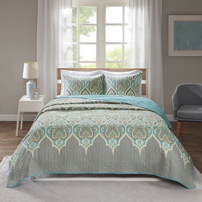 Comfort Spaces Quilt Set-Trendy Paisley Summer Cover, Cozy Lightweight-image