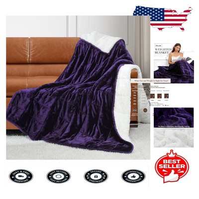 Reversible Purple 20lbs Weighted Blanket - Cozy Flannel & Sherpa for Relaxation-image