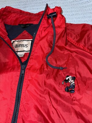 Vintage Disney Mickey Mouse Golfing Aureus Rain Jacket Full Zip Red Excellent XL-image