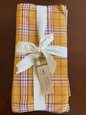 NEW Pier 1 Cotton Cloth  Napkin Set Plaid Fall Orange Rust 4-image