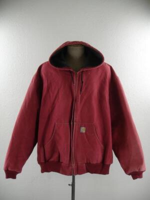 Vtg Faded Carhartt J158 DKR Dark Red Lined Duck Canvas Hooded Jacket Men's 4XL-image