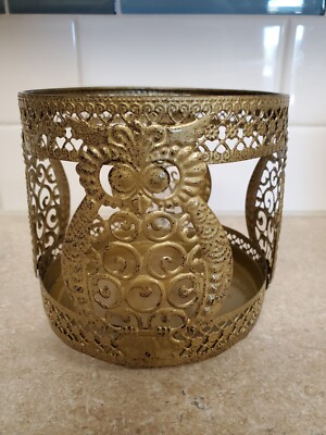 Pier 1 Owl Candle Holder Gold Tone Metal Tri-Foot 4.25