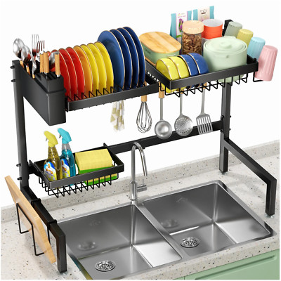 Over The Sink Dish Drying Rack 2-Tier Expandable Large Capacity-image