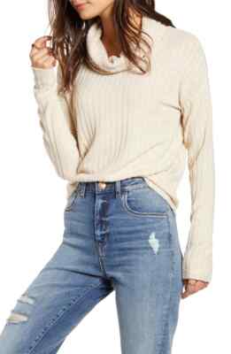 BP. Womens Size: XLARGE Cozy Ribbed Turtleneck Top Color: Beige Oatmeal Heather-image