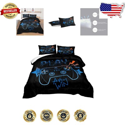Boys Twin Gaming Comforter Set - Cozy Microfiber Bedding with Fun Game Prints-image
