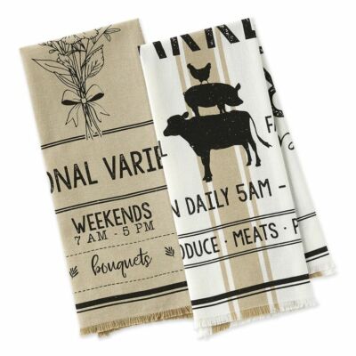 Farm Fresh Beige Dish towel Set of 2 from Design Imports 18 x 28