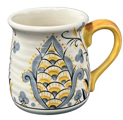 Pier 1 Imports Karima Lg Vintage Earthenware Floral Yellow and Gray Coffee Mug-image