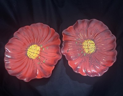 Pier 1 Imports Dessert / Salad Plates, Flower Plate Red 2-image