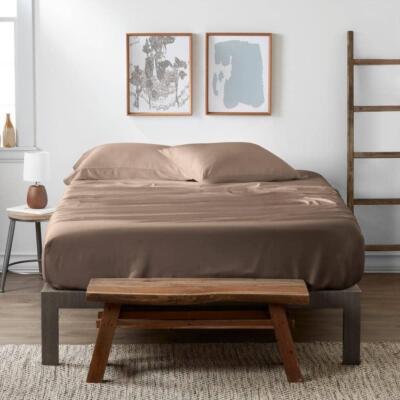 Becky Cameron Queen Size Sheet Set 4-Pcs in Taupe Solid Color w/ Antimicrobial-image