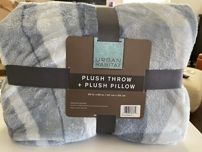 Urban Habitat Plush Throw + Plush Pillow Embroidered Seahorse 2 Piece Set Blue-image