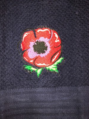 Embroidered BlueKitchen Hand Towel  Red Poppy Flower  Memorial Day BS1409-image