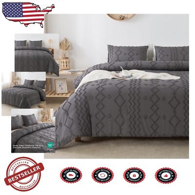 Soft & Cozy Dark Gray Geometric Tufted Comforter Set Full - 3 Piece Elegance-image