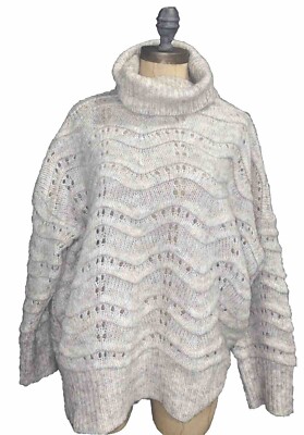 Frnch Paris Cable Knit Turtleneck Open Stitch Cozy Oatmeal Gray Sweater ML-image