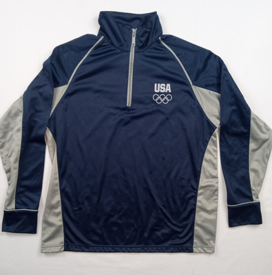 Vintage Team USA Men's Size XL Blue & Gray Polyester Tricot Wind Jacket Warmup -image