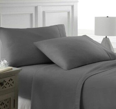 Becky Cameron 4-Piece Gray Solid Microfiber 300 Thread Count King Sheet Set-image