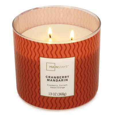 Mainstays 3-Wick Textured Wrap Cranberry Mandarin Candle, 13-Ounce,65 hours-image