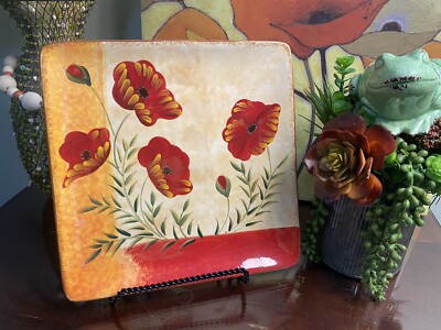 New With Tag! Pier 1 Imports Poppies Square Plate 10.5