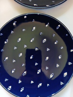  6x Pier 1 Imports Handpainted Cobalt Blue Fish Triangle 8