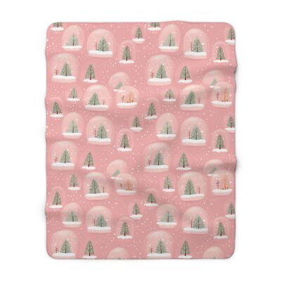 Nordic Snow Globe Pattern, Pink Cozy Sherpa Fleece Blanket, Sofa Throw Blanket-image