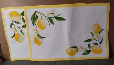 Lemon Fruit Cotton Placemats 2pc White Yellow 19x13 Design Imports Table Wear-image