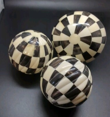 3  Indus Design Checkered Inlay Black White/ Ivory Decorative Balls 3-4