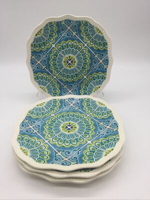 Discontinued Pier 1 Imports (4)Salad Plates ( Atlas) Turquoise Tile - New-image