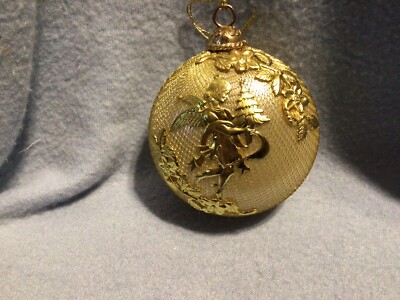 Raz Imports Gold Netting Covered Ball Ornament -Angel & Leaf Overlay Design New-image