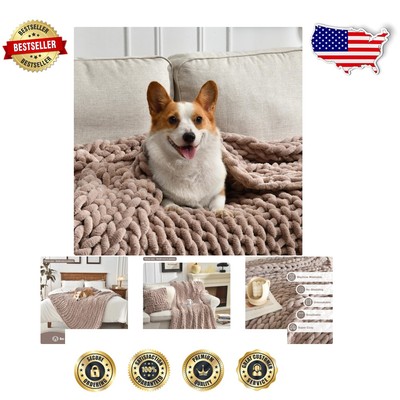 Durable 50x60in Chunky Knit Blanket in Aesthetic Choffee Brown - No Shedding-image