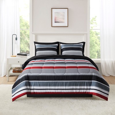 Mainstays Red Stripe Reversible 5-Piece Bed in A Bag Comforter Set with Sheets-image