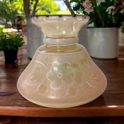 GWTW Hurricane Peach Glass Lamp Shade Fitter Vtg Iridescent Floral Handpainted -image
