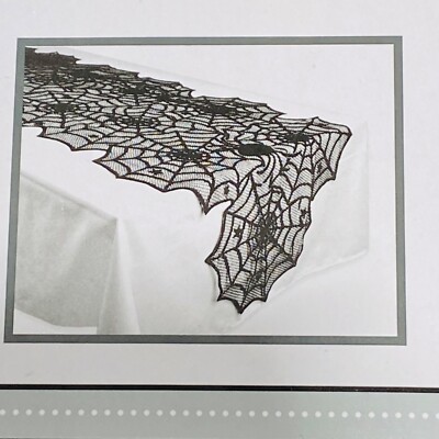Design Imports Halloween Black Spider Web 72in Lace Table Runner-image