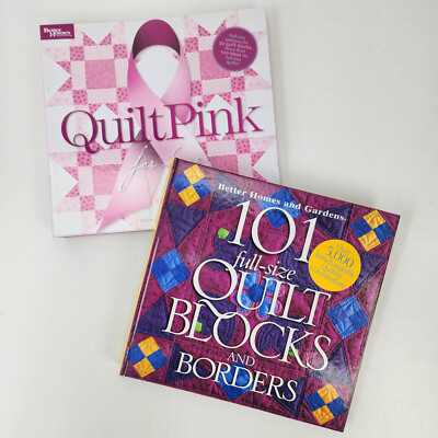 Lot of 2 Better Homes Gardens Quilting Books 101 Full Size Blocks & Quilt Pink-image