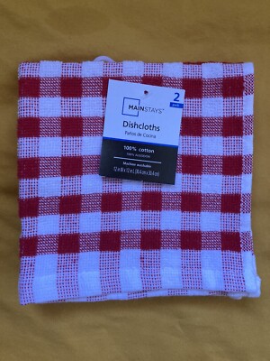 Mainstays Dish Cloth 2 Packs of 12X12 Inches Red Stripe-image