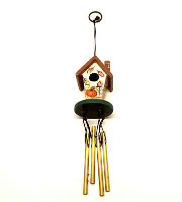 Vintage Birdhouse Wind Chime Hand Painted Wooden Wind Chime-image