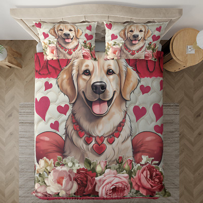 Valentine's Day Golden Retriever Bedding Set, Cozy Valentine Dog Lover Bedding-image