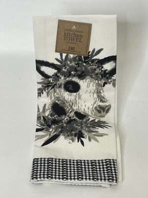 Cow Embellished Kitchen Towel, Design, Imports NWT 18”x28” India￼-image