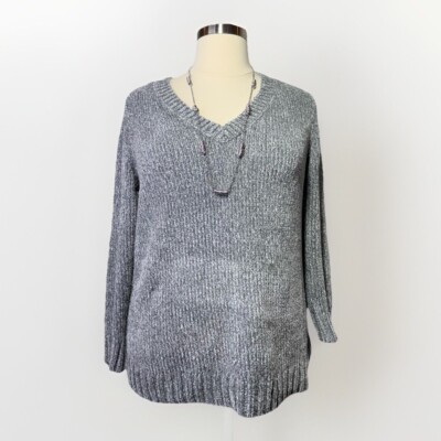 Orvis Chenille V-Neck Sweater Women’s Size XL Gray Soft Casual Cozy-image