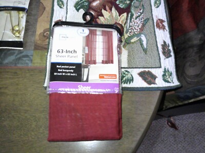 Mainstays Window Panel Sheer 59 inches Wide 63 inches Long Red Burgundy Polyeste-image