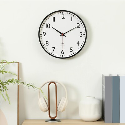 Mainstays 11.5” Quartz Black & White Schoolhouse Wall Clock with Red Second Hand-image