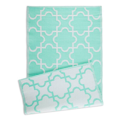 DII Design Imports Indoor Outdoor 3x6 Ft Reversible Lattice Woven Rug,Aqua(Used)-image